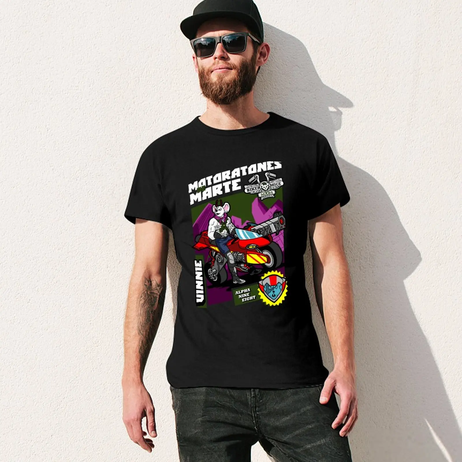 Vinnie Bikers from Mars Art - Retro Cartoon Biker Mouse T-Shirt quick-drying cute tops black t shirts for men