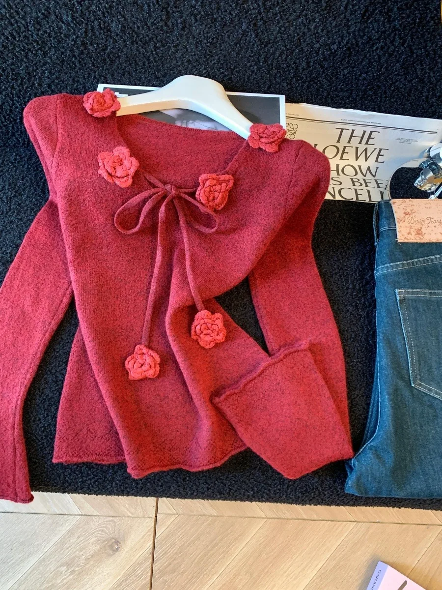 Ele Long Sve Strickpullover Damen Slim Fit Herbst Winter Faion V-Ne Weiche Polyesterfaser Bellslee Top