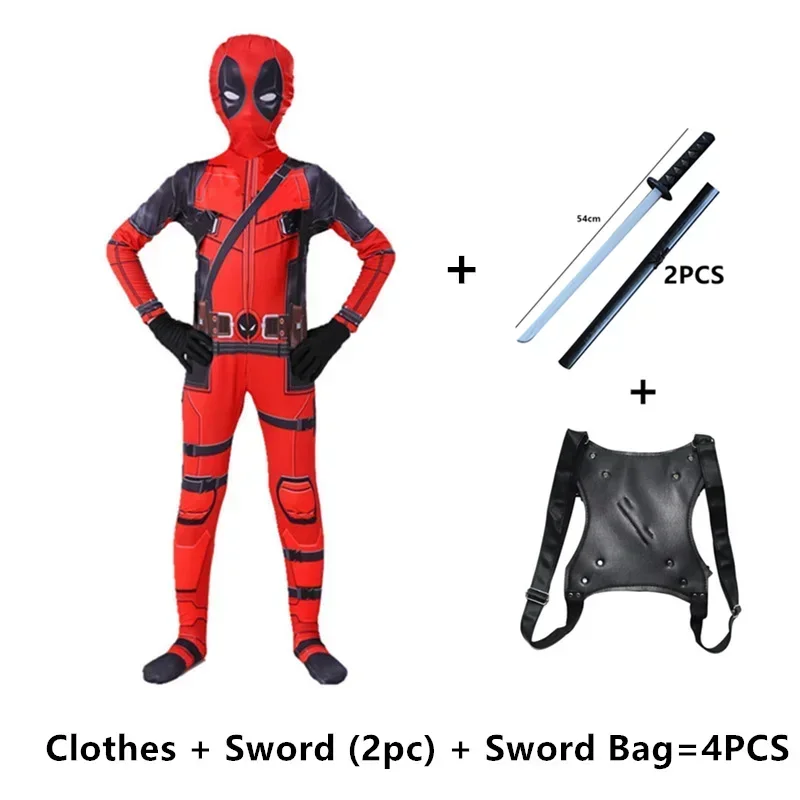 Sn60 crianças deadpool bodysuit super-herói cosplay macacão terno meninos fantasia filme personagem peter parker vestir-se máscara traje 1 @