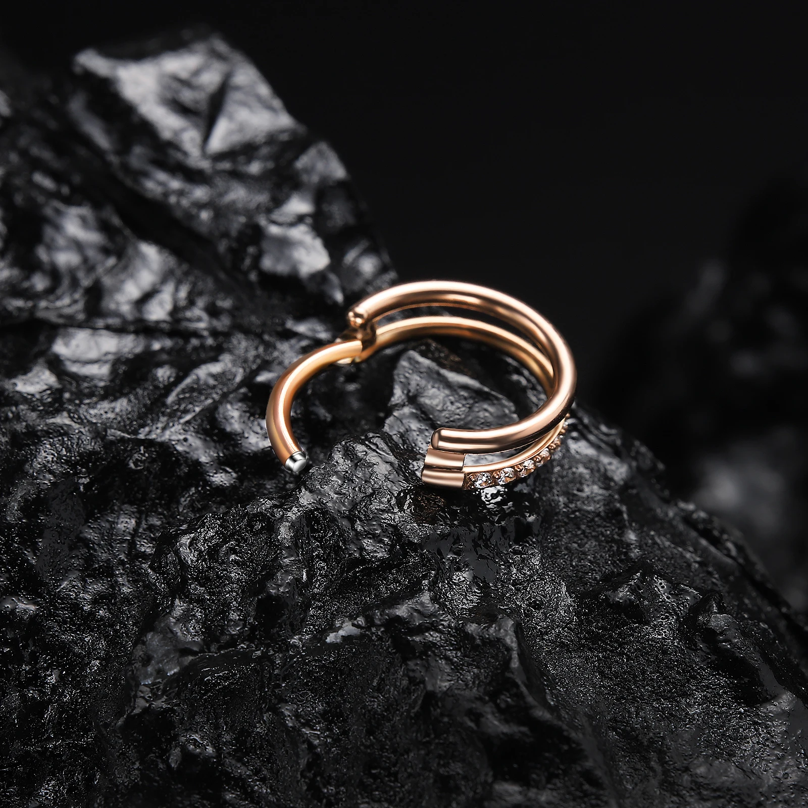 G23 16G Titanium CZ Row Conch Nose Ring Cartilage Hoop Daith Tragus Helix Lobe Earring Hinged Segment Clicker Piercing Jewelry