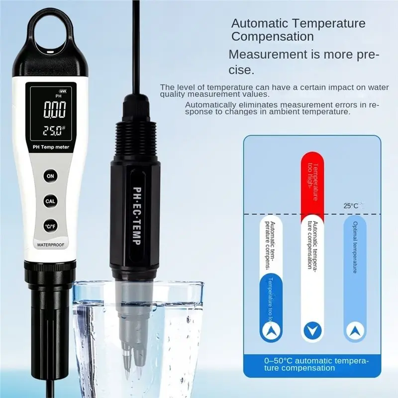AAAN-3In1 PH EC Temperature Meter, Digital PH & EC Conductivity Tester With Detachable Probe, For Hydroponics, Garden Soil