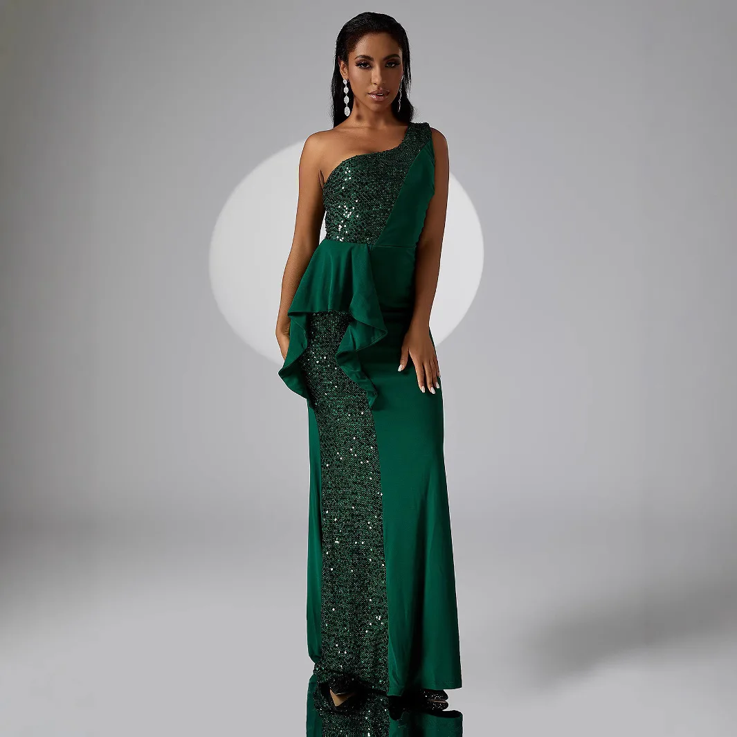 

Элегантное модное облегающее длинное облегающее вечернее платье без рукавов на одно плечо Femme, летнее платье 2025, женское платье