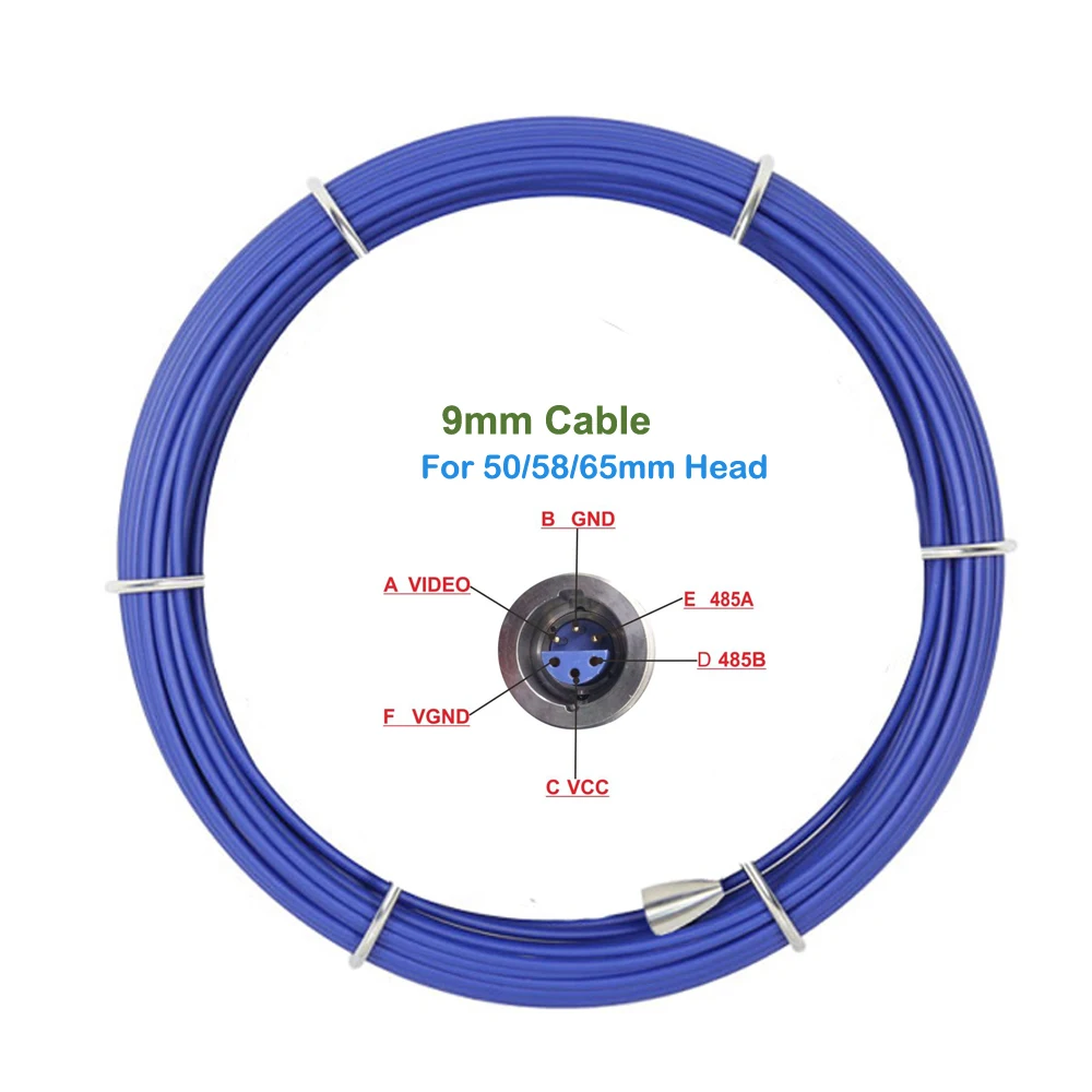 7mm Hard Fiberglasses Cable 60m With Connector Pipe Inspection Snake Camera Replacement Repair Cable Camera Connector
