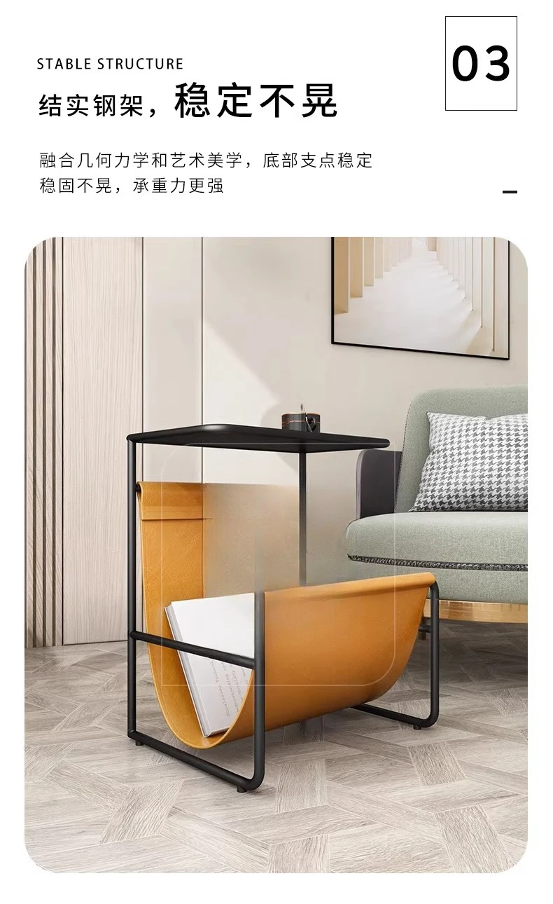 Simple and modern fabric sofa, side table, living room, small apartment, iron tea table