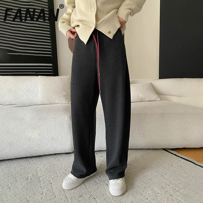 FANAN 韓国スタイルストレートパンツ女性のための弾性ハイウエストワイドレッグパンツミニマリズム女性服 2025 冬新