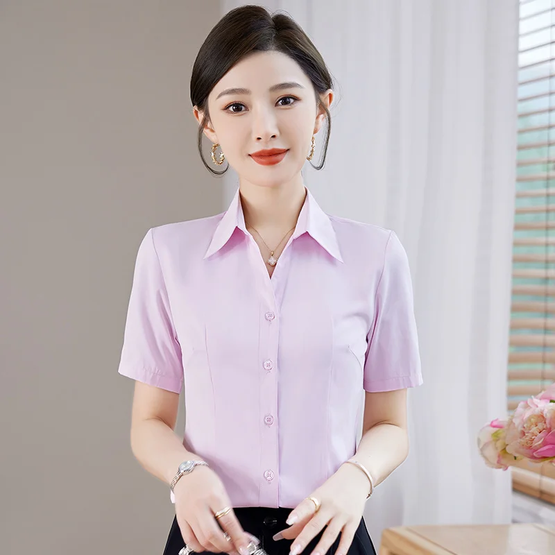 New Summer Short Sleeved Professional Formal Work Clothes Lining Women\'S Fashion Temperament Versatile Commuting Collar Shirt