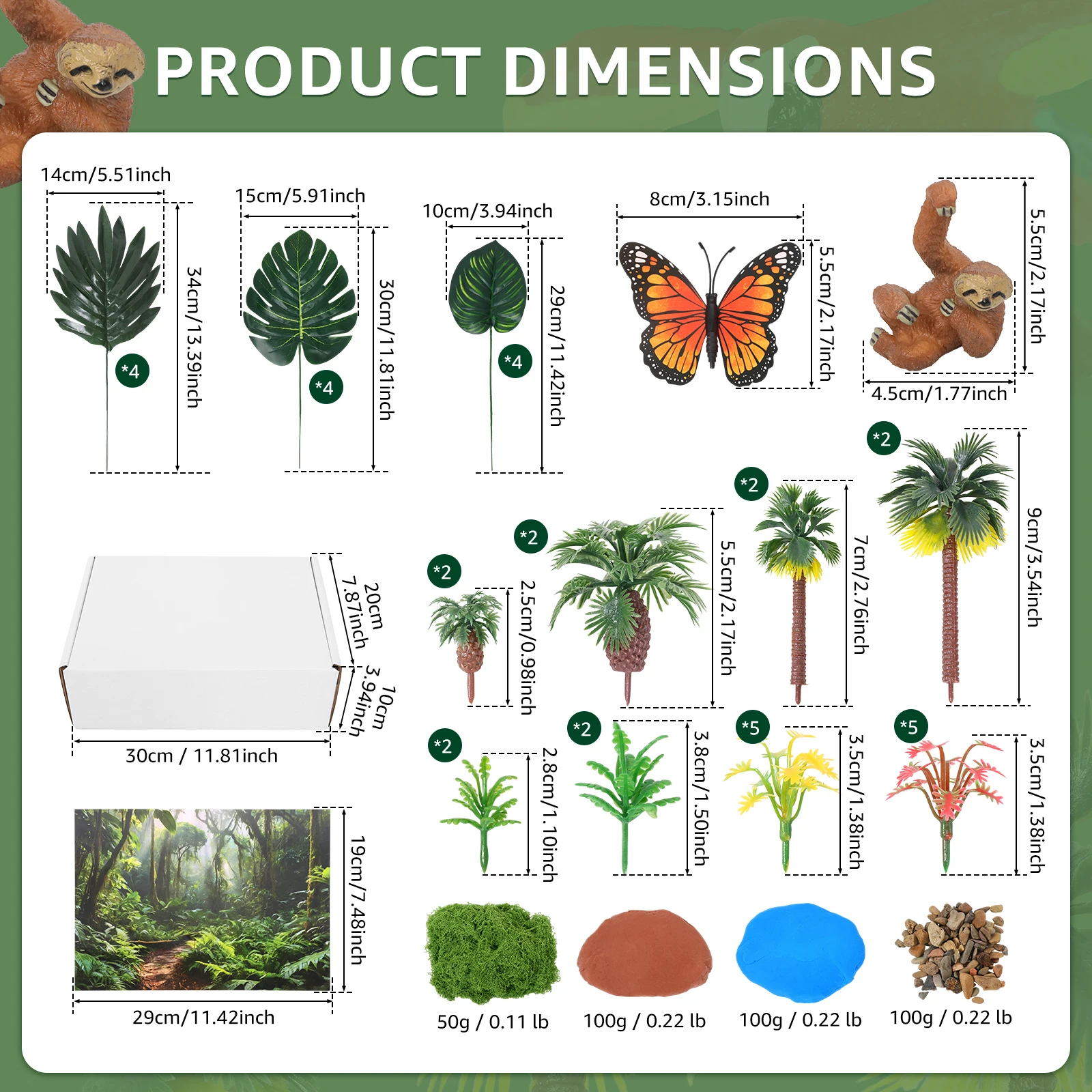 Miniature Rainforest Diorama Supplies Kit DIY Rainforest Animal Figurine Display Set Include Artificial Moss Stream Stone Clay