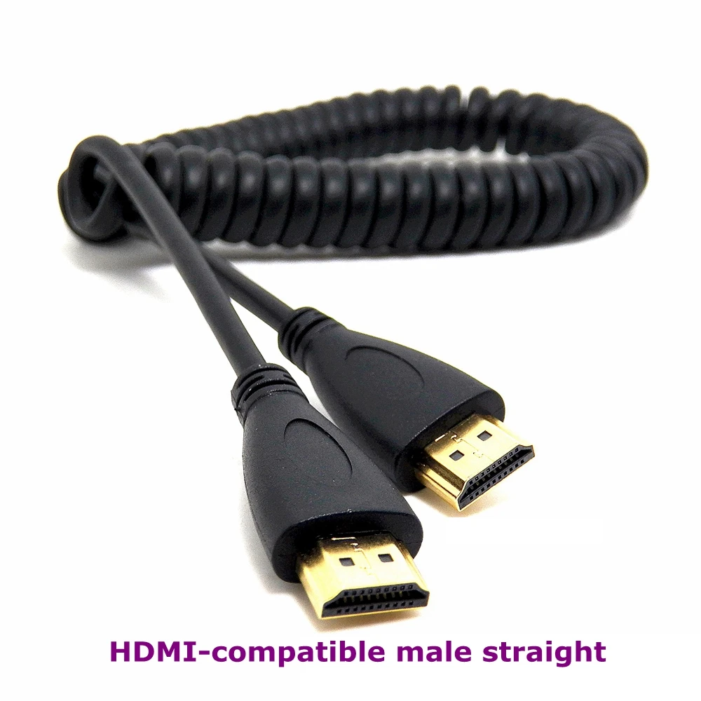 2m HDMI-compatible to Right & Left Angle Mini Micro HDMI-compatible male to male Stretch Spring Curl Flexible Cable V1.4 DSLR