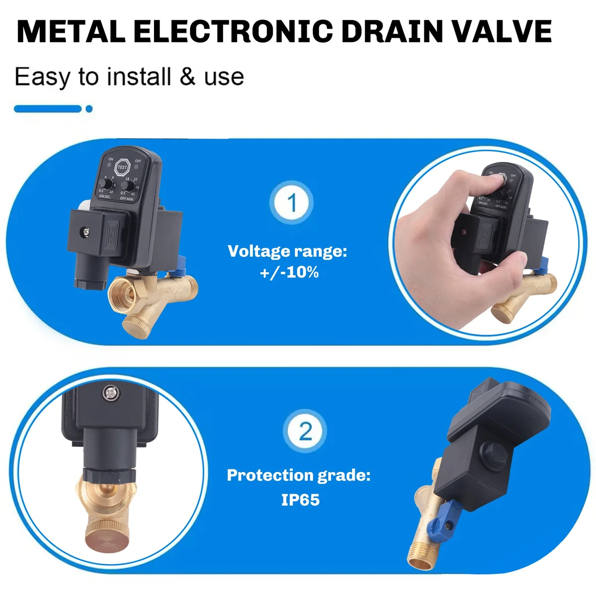 ABZV-AC 220V 1/2inch Electronic Timed 2way Air Compressor Gas Tank Automatic Drain Valve