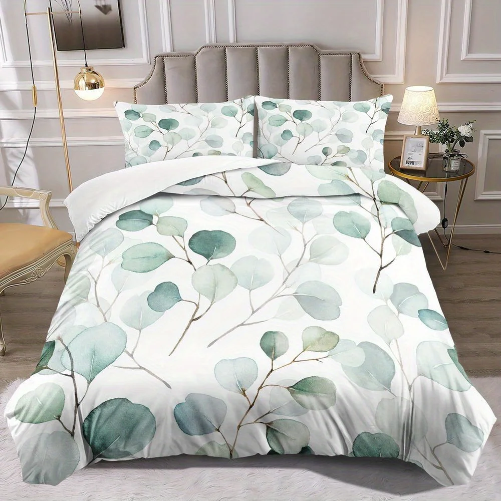 

[Soft Duvet Cover] 2/3pcs Soft And Comfortable Leaf Pattern Duvet Cover Set | Includes 1 Duvet Cover And 1 Or 2 Pillowcases