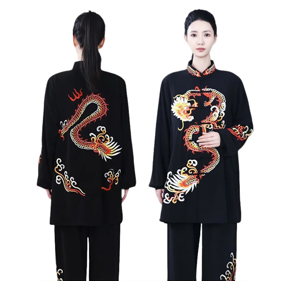 USHINE Chinese Tai Chi Uniform Traditional Wushu Kungfu Suit Dragon Embroidery Martial Arts Wing Chun Training Morning Exercise