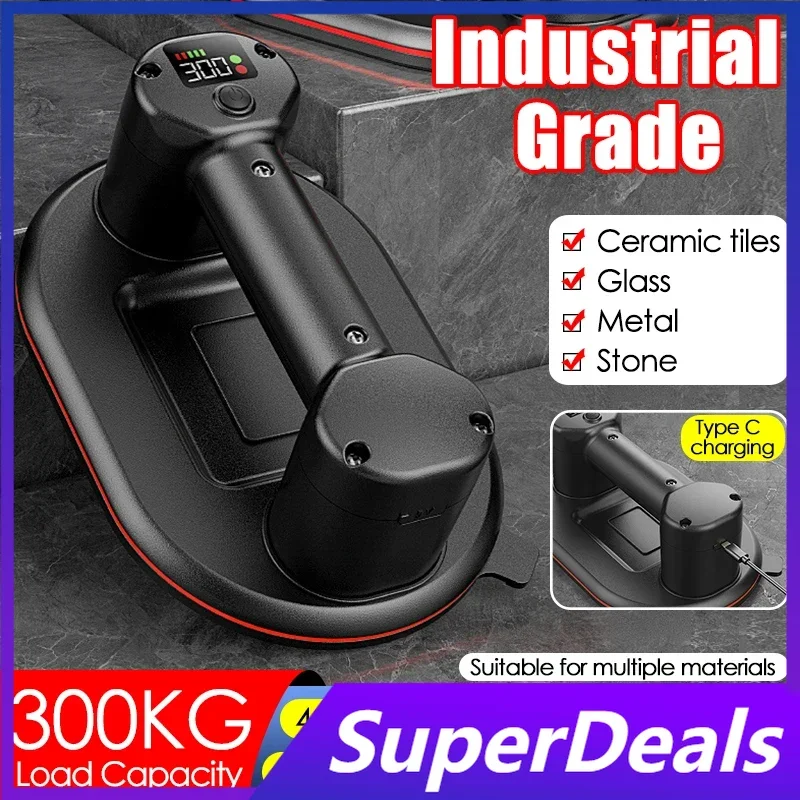Ventosa de vacío eléctrica de grado Industrial, elevador de vacío de alta resistencia para azulejos de granito, piedra de vidrio, batería de 4000mAh, carga de 300KG