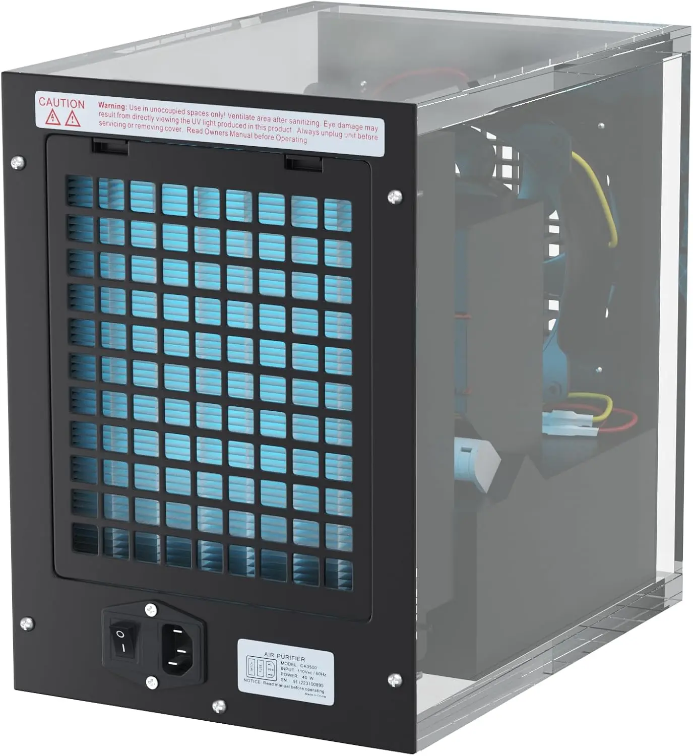 Ozone Generator Air Purifier Cleaner HEPA, Covers 3000 Feet, Acrylic, Home or Commercial Use, Adjustable, Powerful Fan