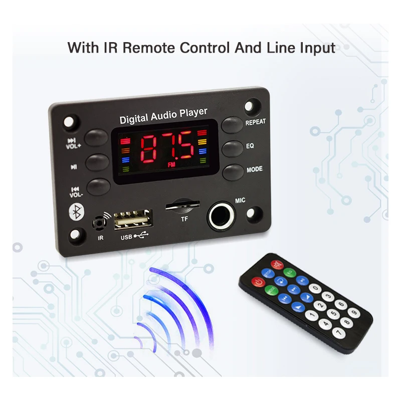 DC 5V 12V Bluetooth 5.0 MP3 WMA WAV APE Decoder Board Hands-free Car Audio Microphone USB TF FM Radio Mp3 Music Player Speaker