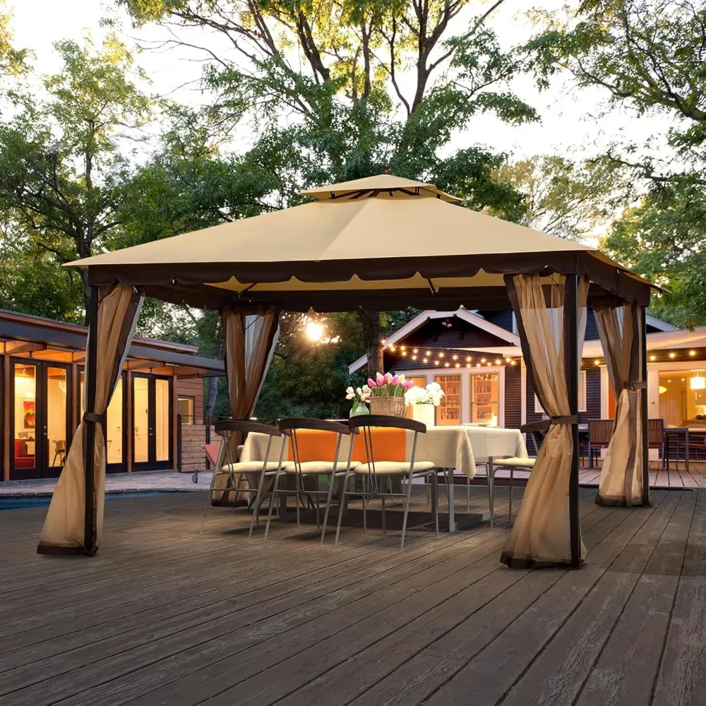 

Outdoor Patio Gazebo10x12,Gazebo with Mosquito Netting[Sturdy Metal Heavy Duty Frame],Outdoor Canopy Gazebo with Double Air.