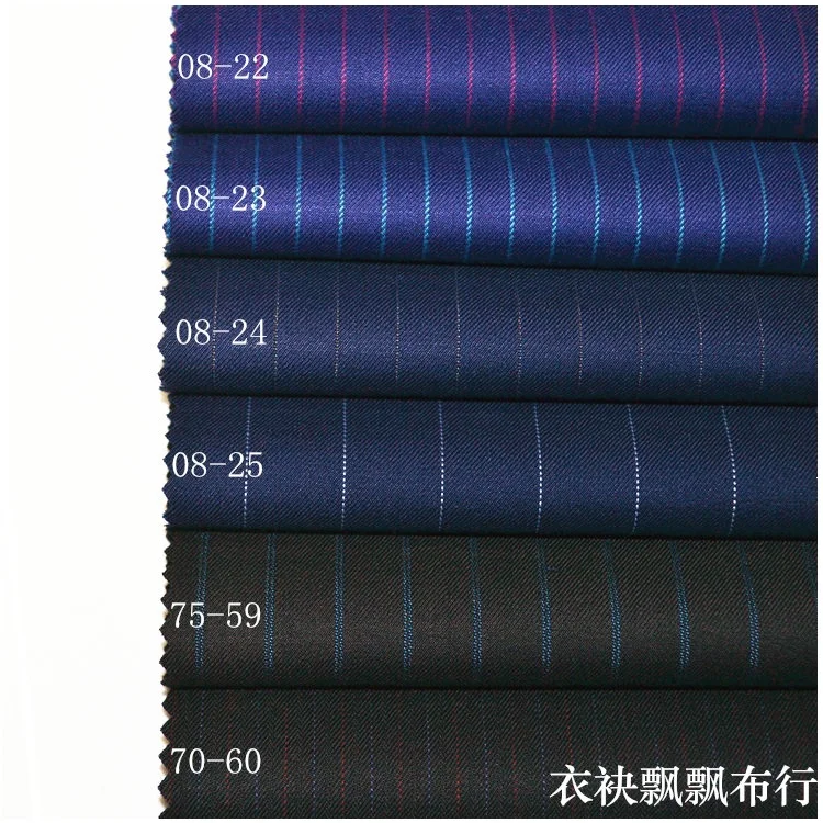 High Quality Fabrics for Men's Suits Women Worsted Wool Suit Fabric Blue Red Sapphire Dark White Yarn-Dyed Striped Pants Skirt