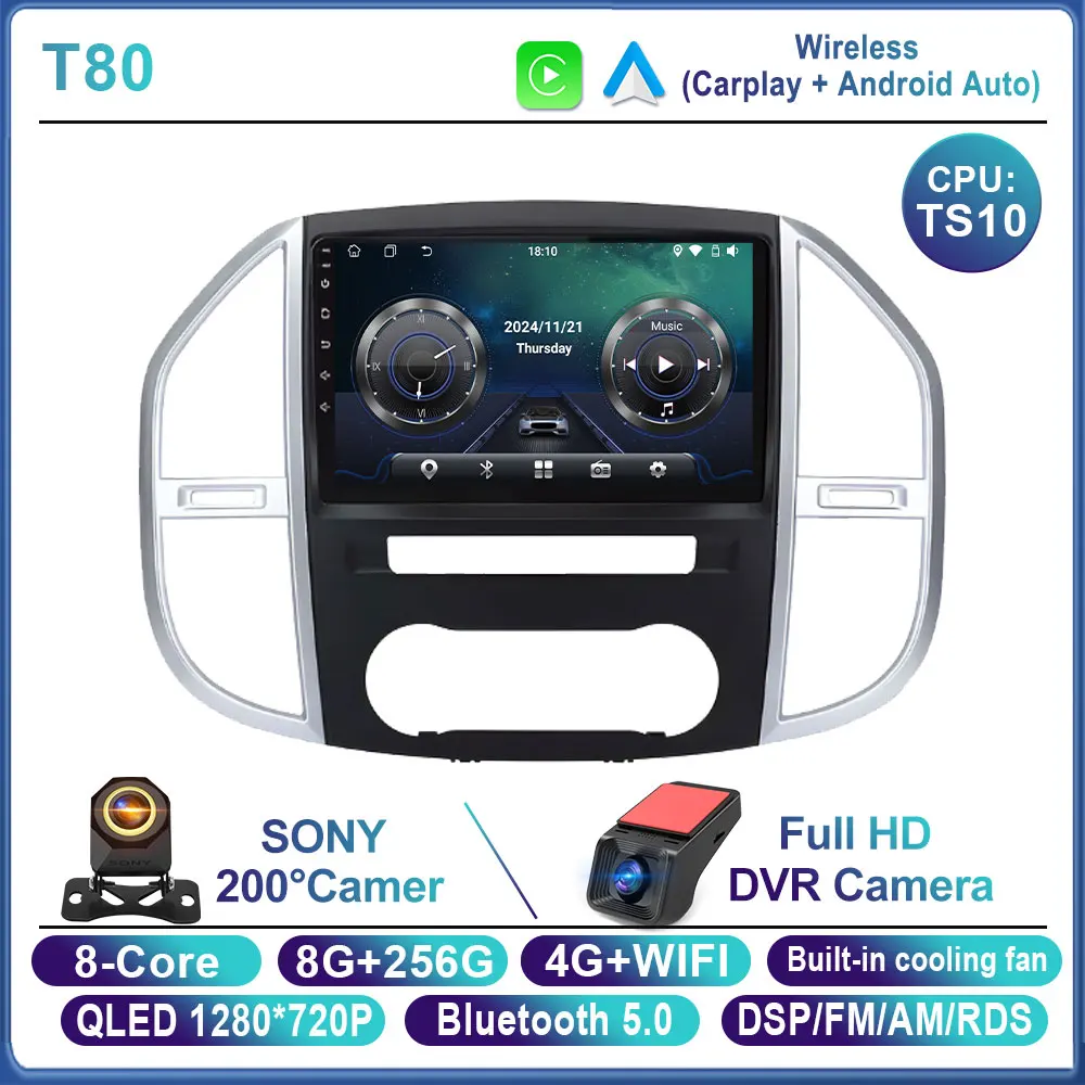 Android 15 Carplay Auto Autoradio voor Mercedes Benz Vito 3 W447 2014-2020 Navigatie Multimedia Videospeler Stereo Head Unit BT