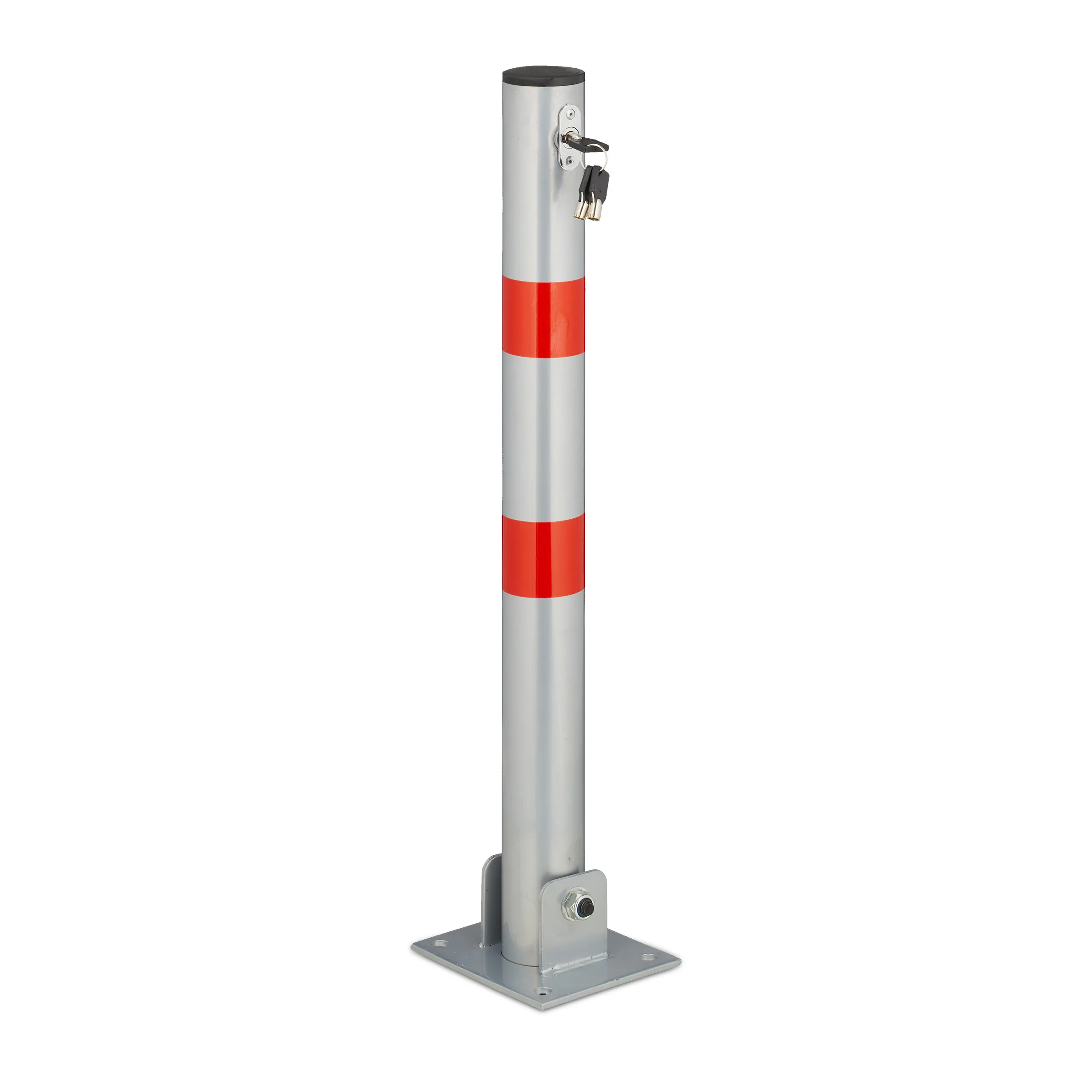 Dissuasore di parcheggio, pieghevole in acciaio, per posti auto e ingressi, 65 x 15 x 13 cm, 2 strisce rosse segnaletiche, paletto, Relaxdays