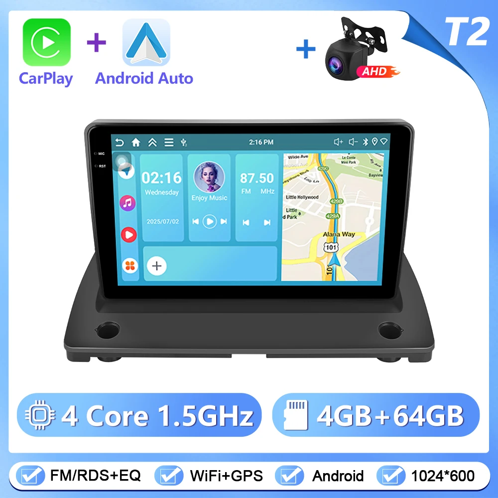 Podofo Draadloze CarPlay Android Auto Autoradio voor VOLVO XC90 2004-2013 GPS Navigatie 2Din Multimedia Autoradio stereo