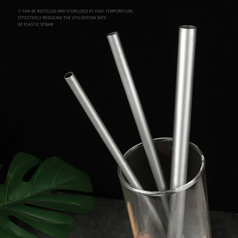 Reusable Pure Titanium Straight/Bend Straws Sandblasted With Cleaning Brush For Medicine Milk Tea Beverages