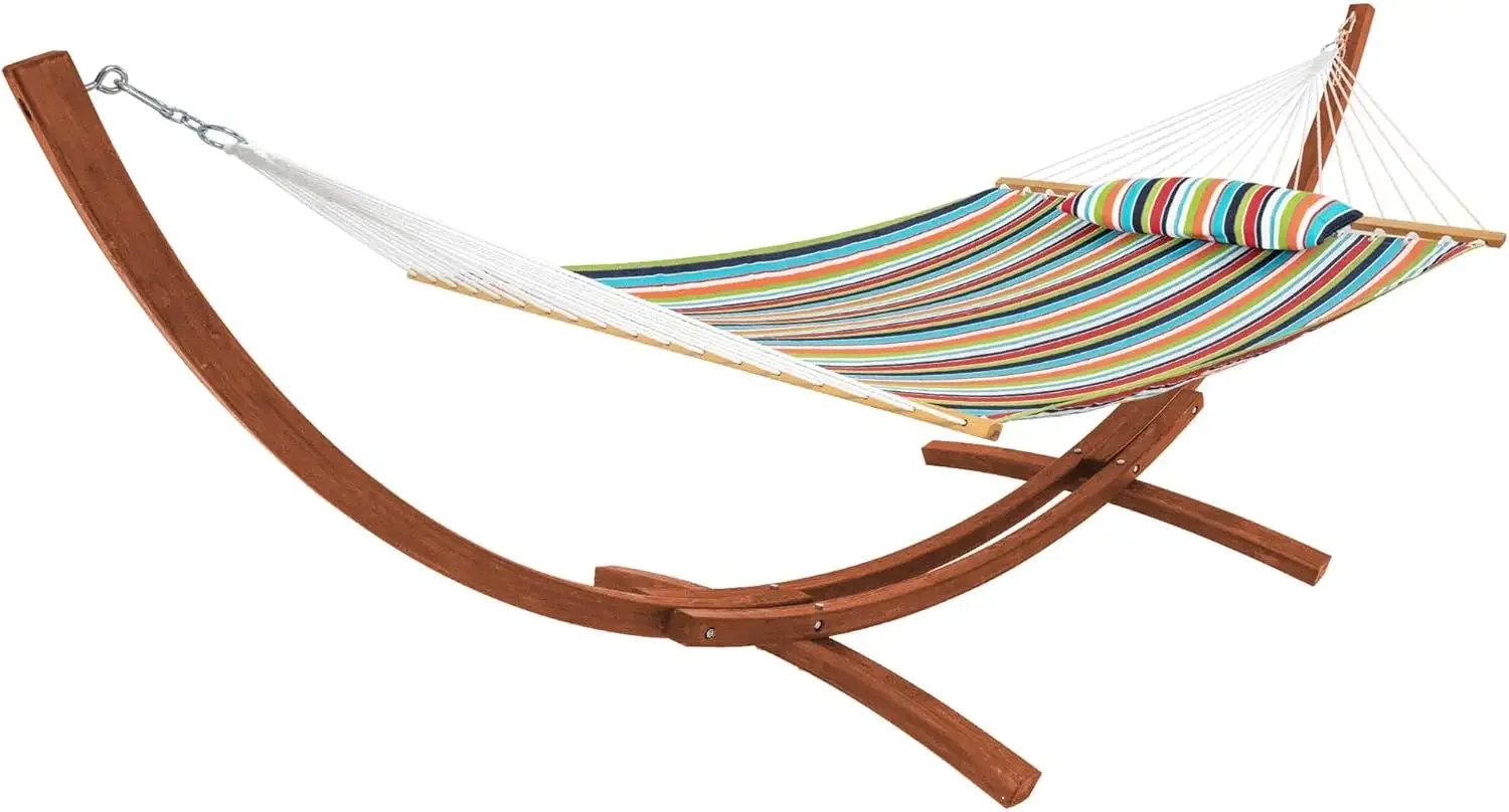 

Lazy Daze 12FT Sunbrella Fabric Hammock with Wood Arc Stand|Free Pillow Fits for Two Persons| All Weather and Fade Resistant fo