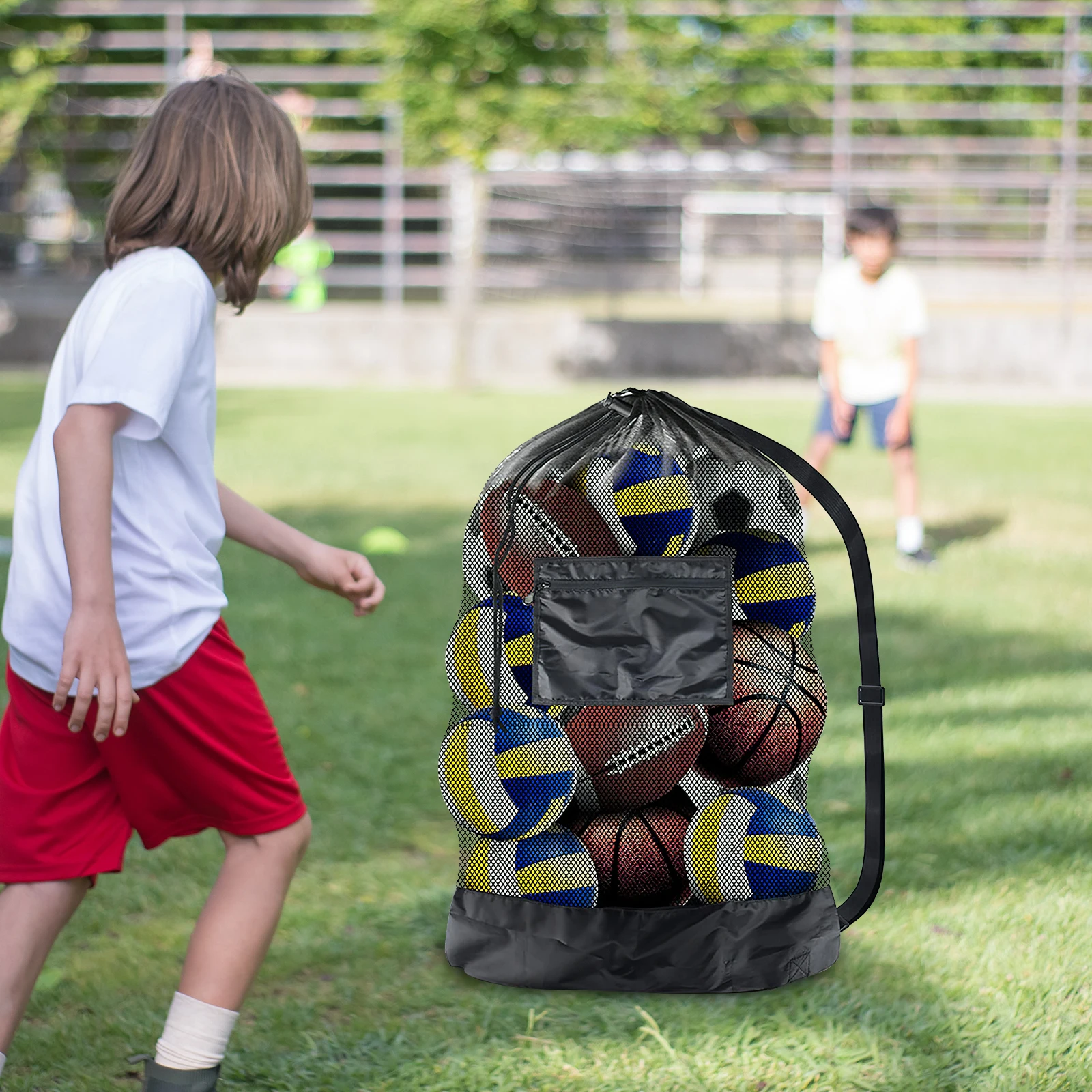 빅 볼 네트 백 농구 운반 가방 스포츠 축구 메쉬 캔버스 졸라매는 끈