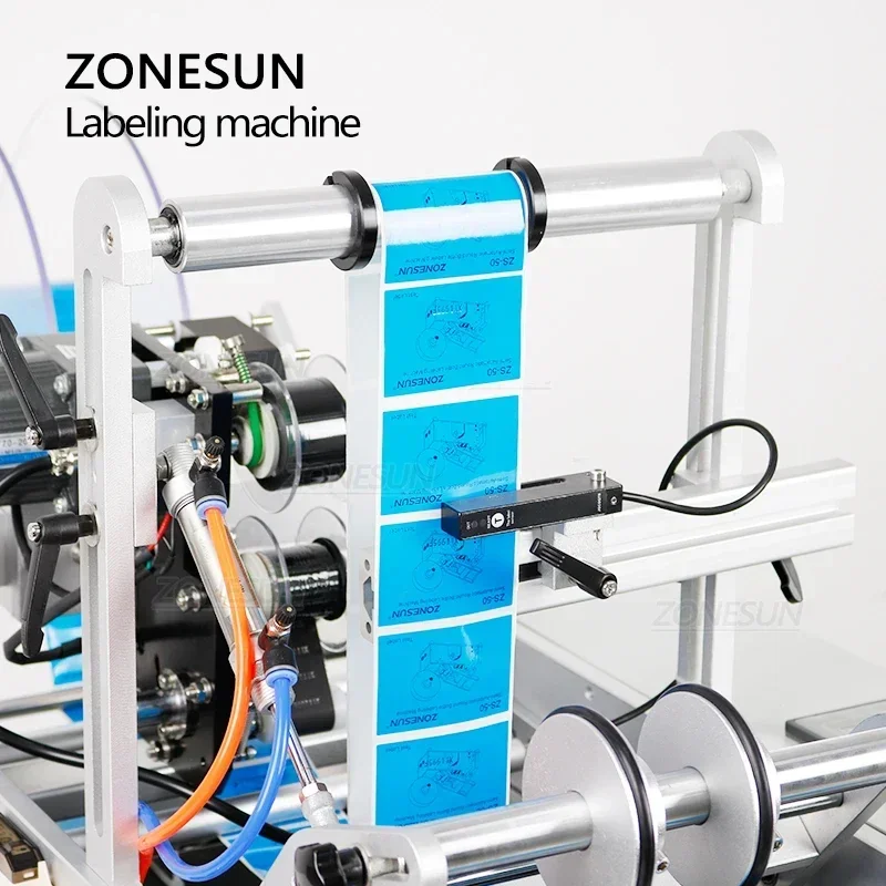 ZONESUN Automatic Bottle Labeling Machine Single Double Side Sticker Juice Round Bottle Label Applicator with Dater ZS-TB190