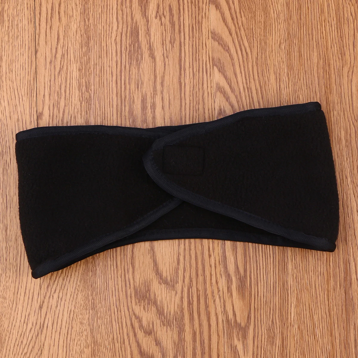 Winter Double-Layer Fleece Black Headband Warm Elastic Hairband Full Ear Cover Ponytail Hole for Sports Running Hiking Cycling