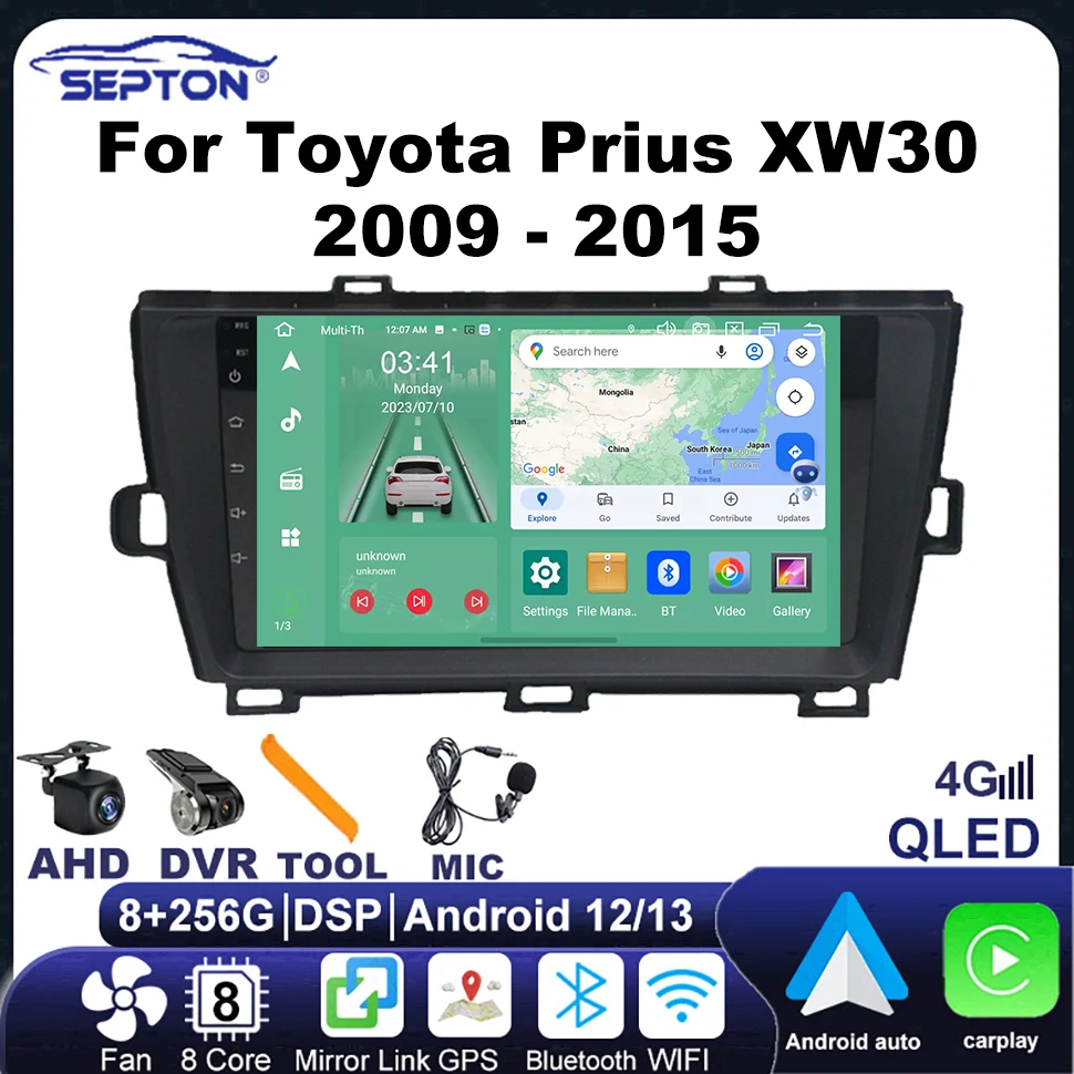 

SEPTON Car Radio Android for Toyota Prius XW30 2009 - 2015 Multimedia Video Player Navigation GPS Carplay DSP 4G Net Head Unit