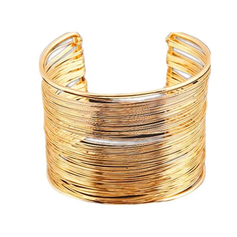 Vintage Hyperbolic Layered Gold Plated Wide Wire Bracelet Cuff Bangle for Women Exaggerated Wrist Wrap Bangle Hand Jewelry Gift