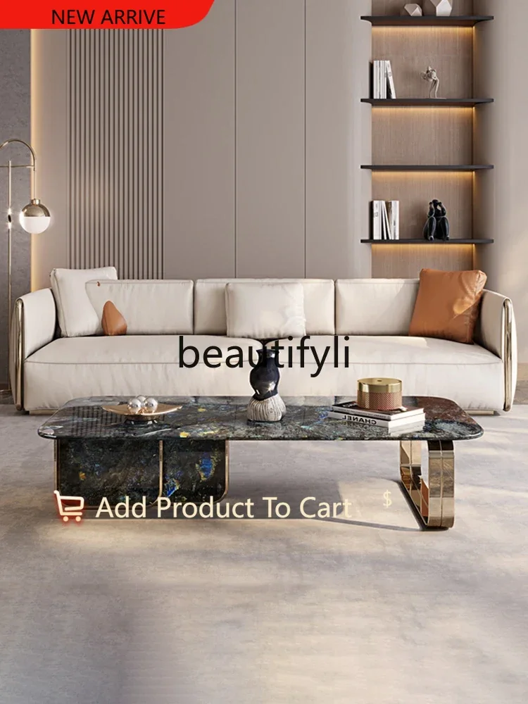 

Coffee table stainless steel light luxury champagne gold Amazon green Pandora snow mountain flying fox G1218