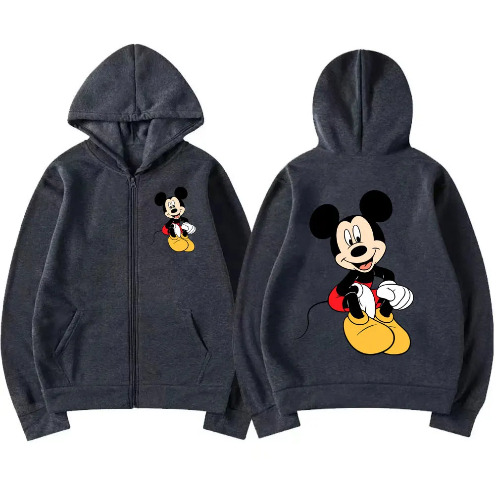 Mickey Mouse Cartoon Anime Women Zipper Hoodie Jacket Spring Autumn Men Oversized Sweatshirt Yellow Casual Couple Clothes Coats
