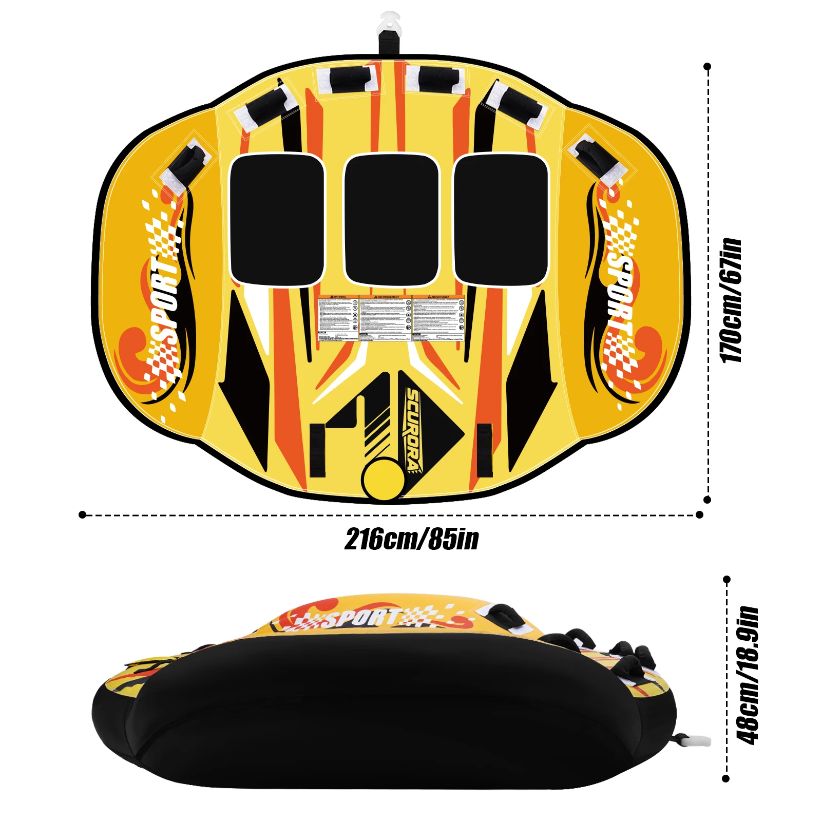 3 Person Towable Tube for Boating, Heavy Duty 840D Nylon Cover Pull Tube with Tow Points, Inflatable Water Tube for Lake River Water Sports Fun