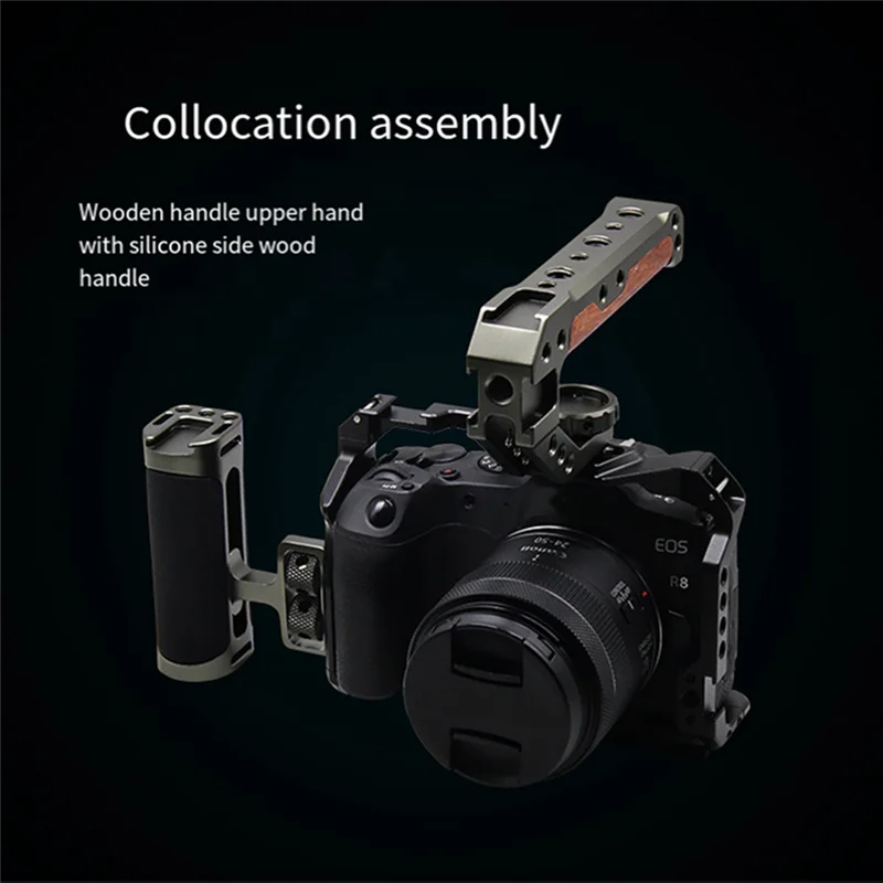 A34M-For Canon EOS R8 هيكل قفصي الشكل للكاميرا تلاعب الحذاء البارد جبل ARRI 3/8 بوصة 1/4 بوصة ثقب علوي الإسكان DSLR حامل كاميرات مراقبة عالي الجودة