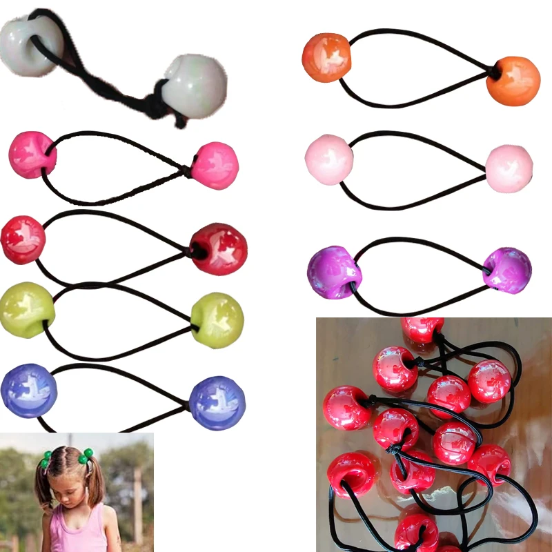 

12pcs Ponytail Ball Hair Elastics Collection,Brightly Colored Marble Finish Twin Bead Ponytail Balls (20MM) For Girls Toddlers