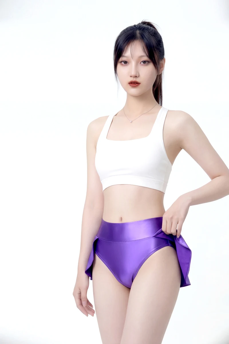 Sexy Men's underwear Glossy Oil Shiny Smooth Dance Gymnastics Training Skirt T-Back Thong Briefs Panties Back Flap Mini Skirt