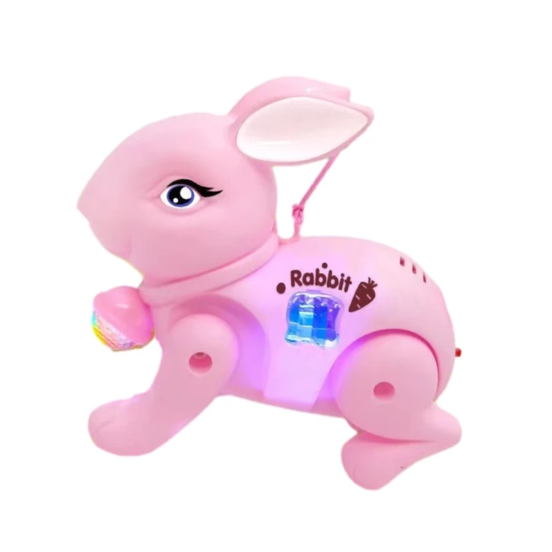 Electric Rabbit Car Toy Walking Rabbit with Leash Rope Luminous Music Rabbit Toy Toddler Favor Gift Crawl Learning Toy