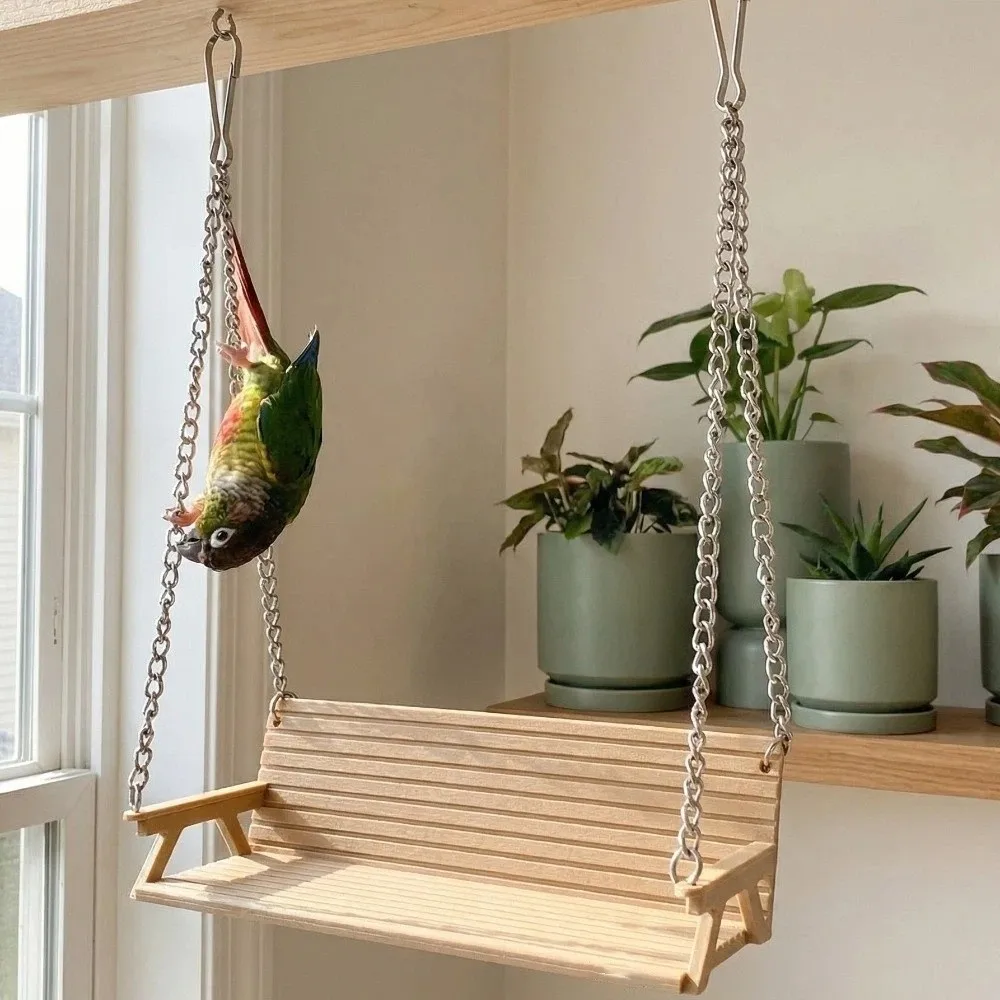 Funny Bench-Style Bird Swing Creative Birdcage Decoration Parrot Hanging Bed with Chain Hamster Swing Toy Pet Entertainment