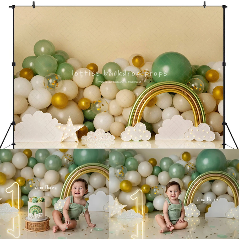 Green Gold Rainbows Backdrops Kids Baby Cake Smash Photocall Decors Child Adult Photocall Birthday Photo Backgrounds