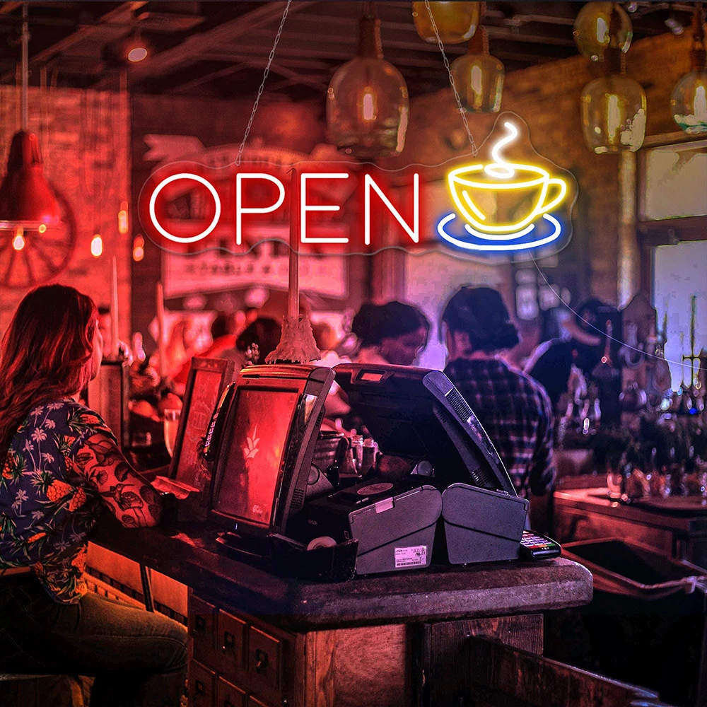 Open Dicht Koffie Neon Bord Open Gesloten Bord Voor Zakelijke Indoor Led Licht Handgemaakte Custom Coffeeshop Welkom Neon