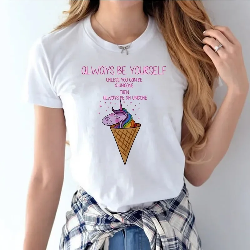 Unicorn T shirt Women cute girl harajuku Kawaii women o-neck T shirt Female unicornio Clothing Funny white T-Shirt feminist Top