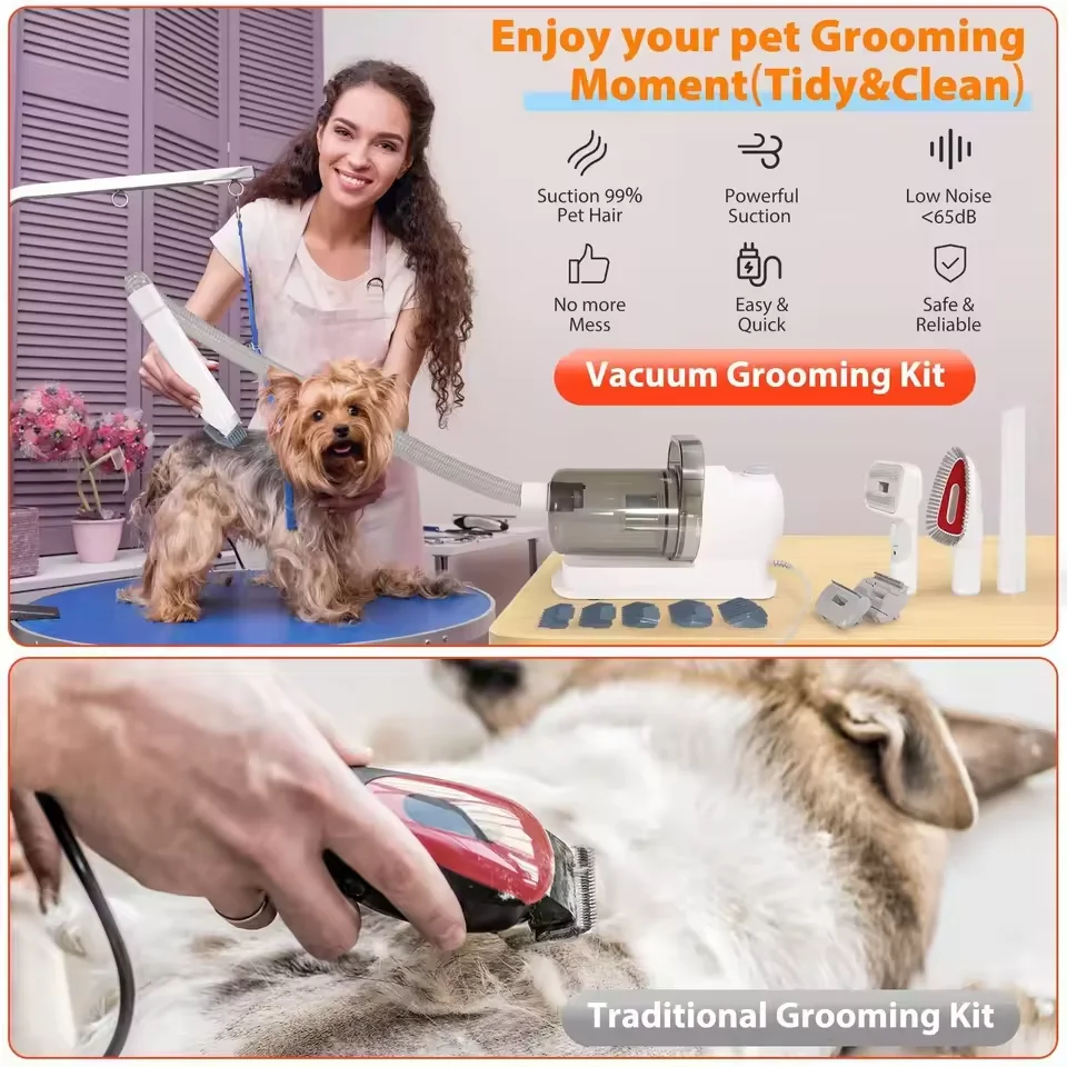 6 in 1 Low Noise Pet Grooming Vacuum Kit Powerful Hair Suction Clipper with 2.5L Large Bin for Dogs Cats Home Salon No Mess Groo view 3