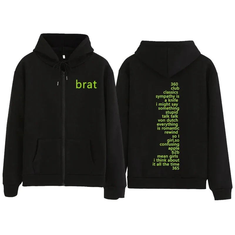 Charli Xcx with Special Guest Shygirl  Zip Up Hoodies Hoodie Brat Album Retro Zipper Jacket Sweatshirts Pullover Coat Gift