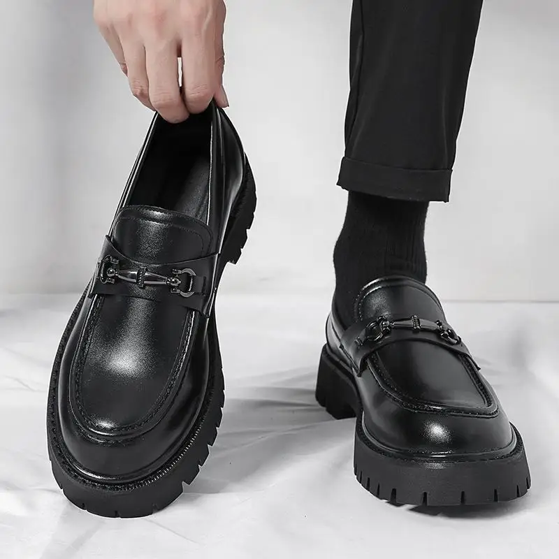 

Fashion Leather Men's Shoes Thick Sole Height Increase Men's Casual Shoes Round Toe Breathable Leather Sneakers