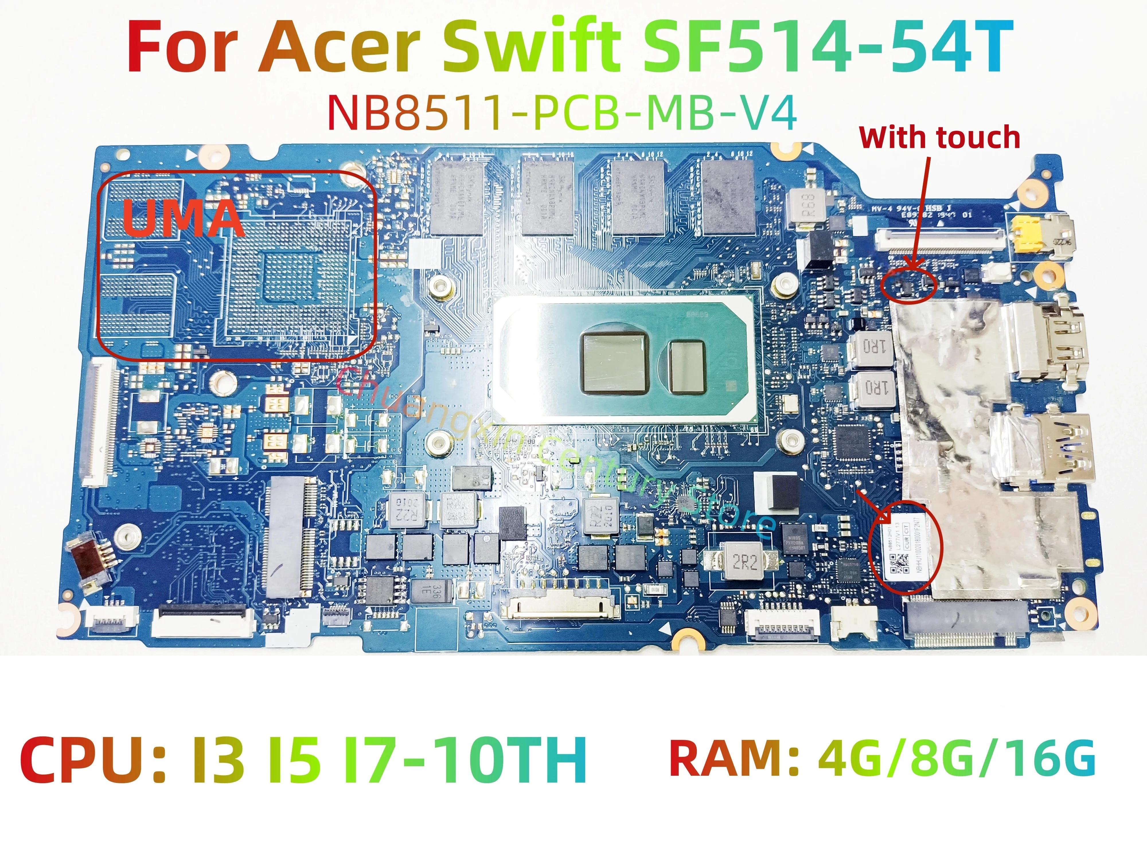 

NB8511-PCB-MB-V4/V5 подходит для Acer Swift SF514-54T, материнская плата для ноутбука I3 I5 I7-10TH, процессор 4G/8G/16G, 100% протестировано, хорошая доставка