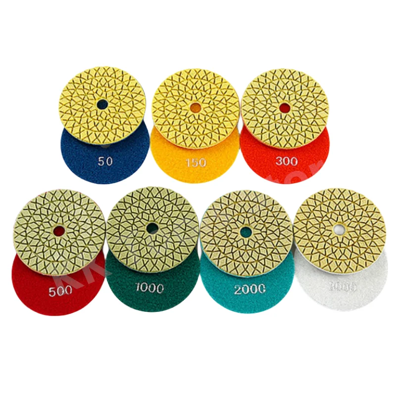 7Pcs 4Inch Wet Diamond Polishing Pads Sanding Disc Kit  Marble Stone Quartz Tiles Renovation Edge Trimming Sheet Tools