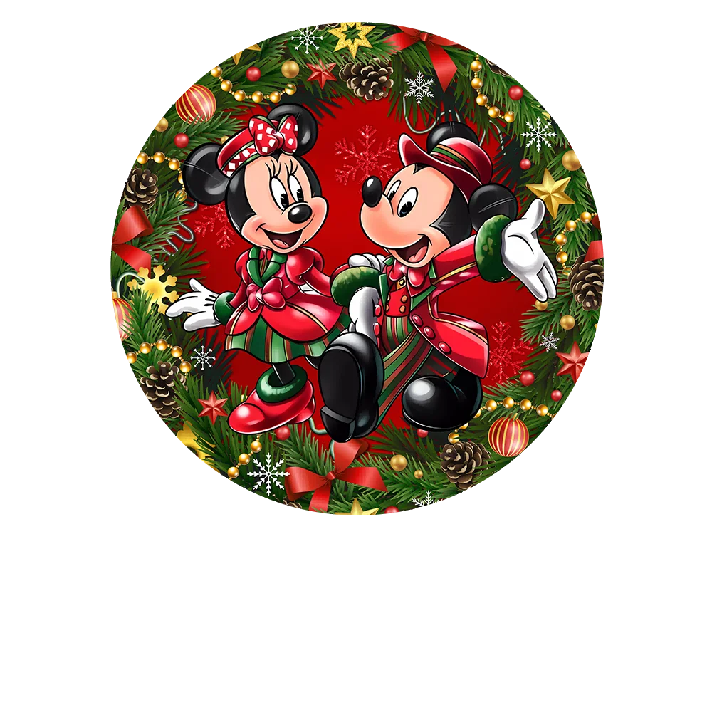 Merry ChristmasDisney  Mickey and Minne Mouse Round Backdrop For Photography  Birthday Party Circle Background Custom Banner