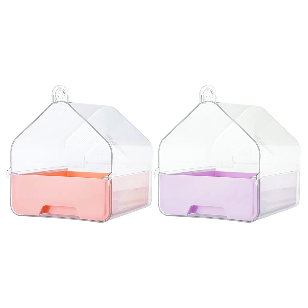 

2 Pcs Parrot Bath Tub Bird Cage Hanging Bathtub Shower Cockatiel Pull-out Bathing Accessories Sink Birdbath Bowl