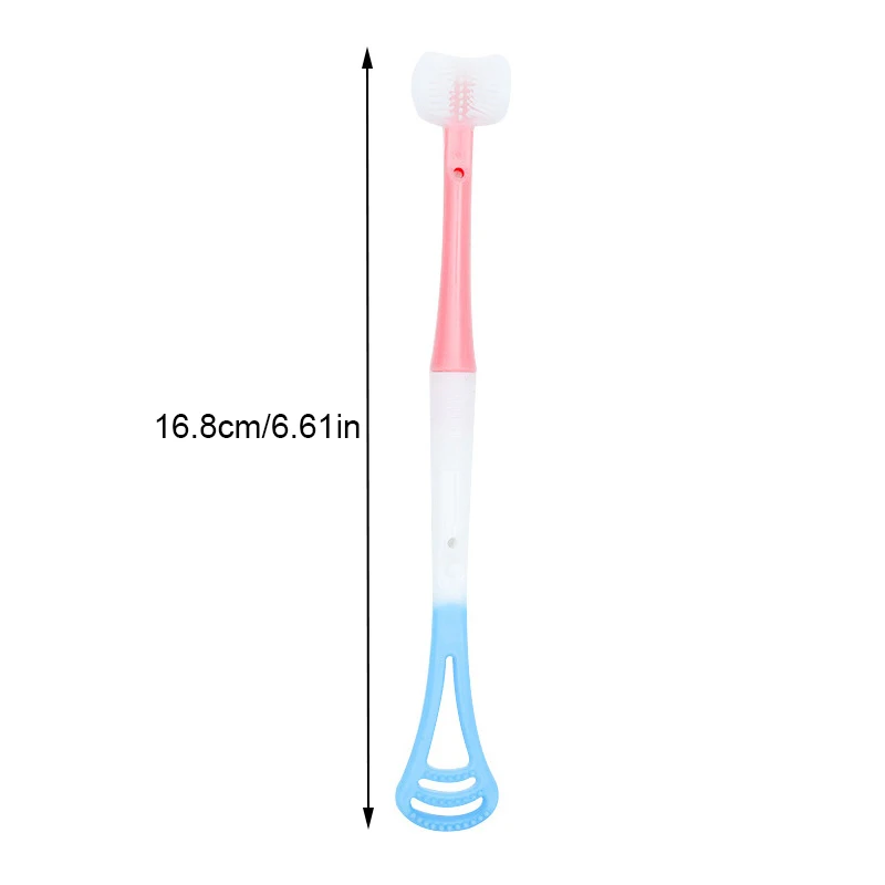 3D Stereo Três-Sided Toothbrush, ultra fino cabelo macio, raspador de língua, limpeza oral Escova dos dentes, PBT, 1Pc