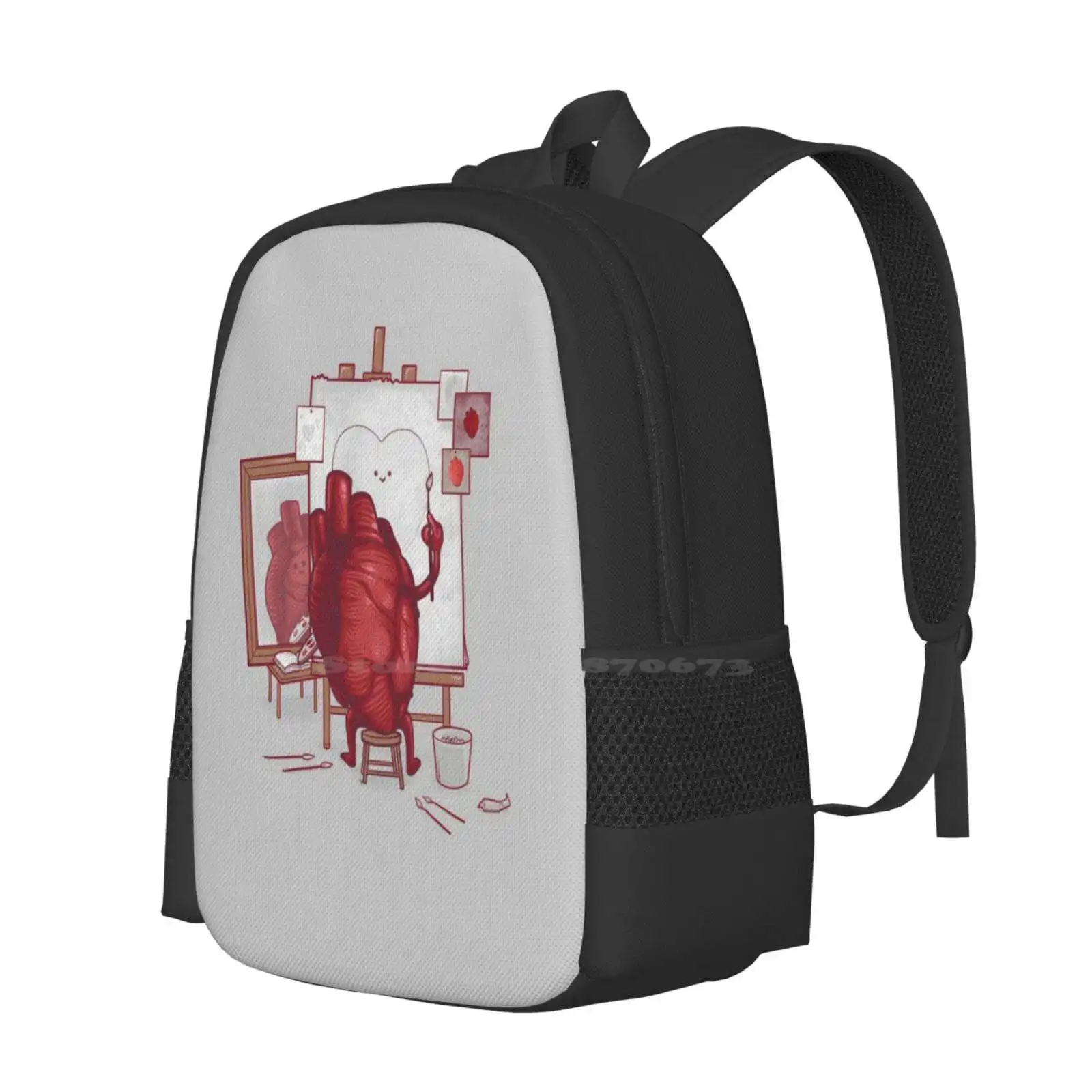 Mochila escolar de gran capacidad con diseño de corazón Rockwell, bolsa para ordenador portátil, parodia, Autorretrato, bonito amor